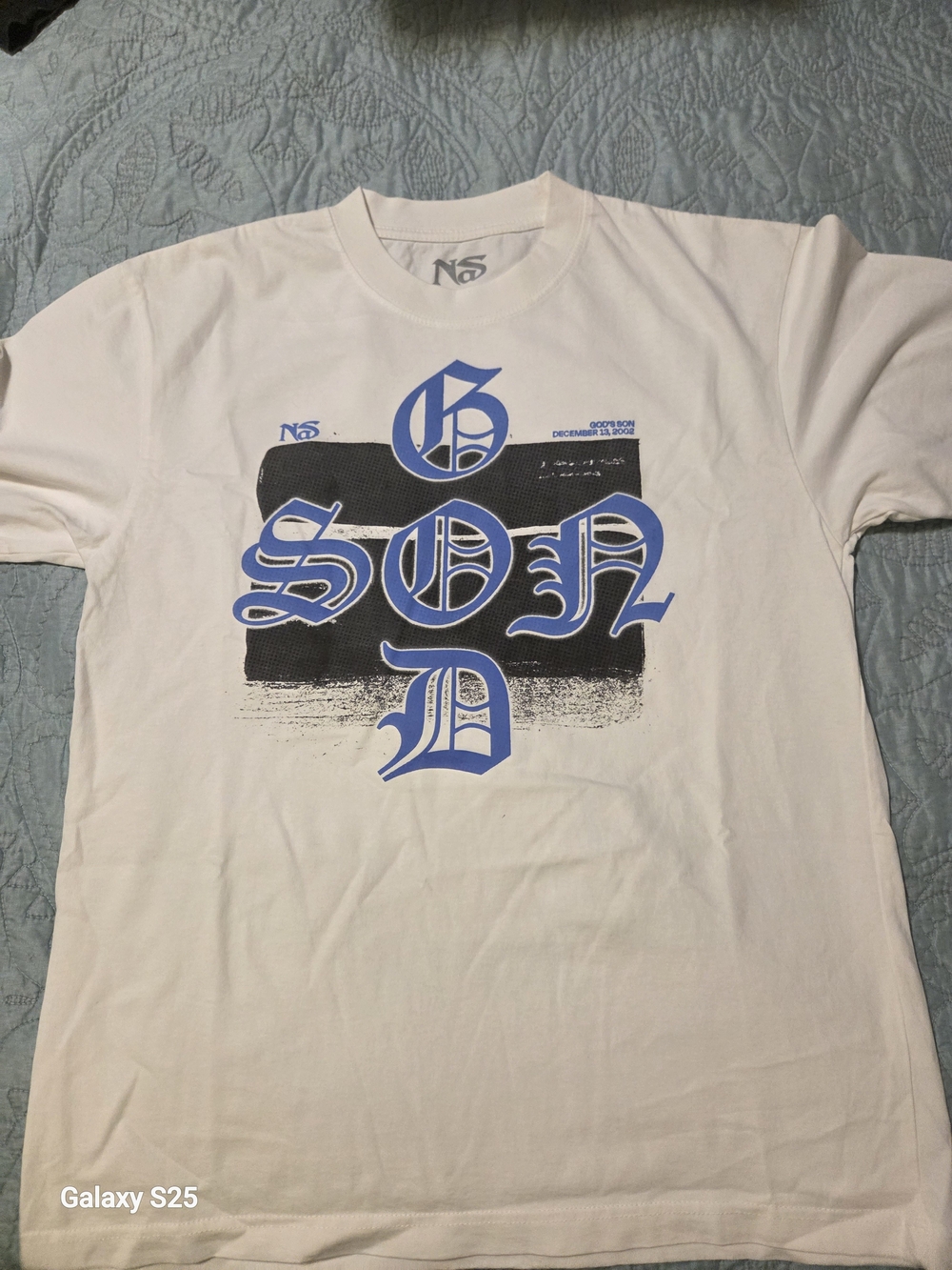 NSR White Short Sleeve Tee with Blue Gothic Logo